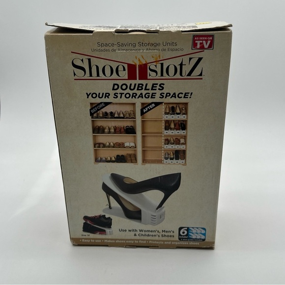 SHOE SLOTZ 6pc White Space Saver Shoe Storage, Doubles Your Storage Space!! NEW! - Picture 2 of 4